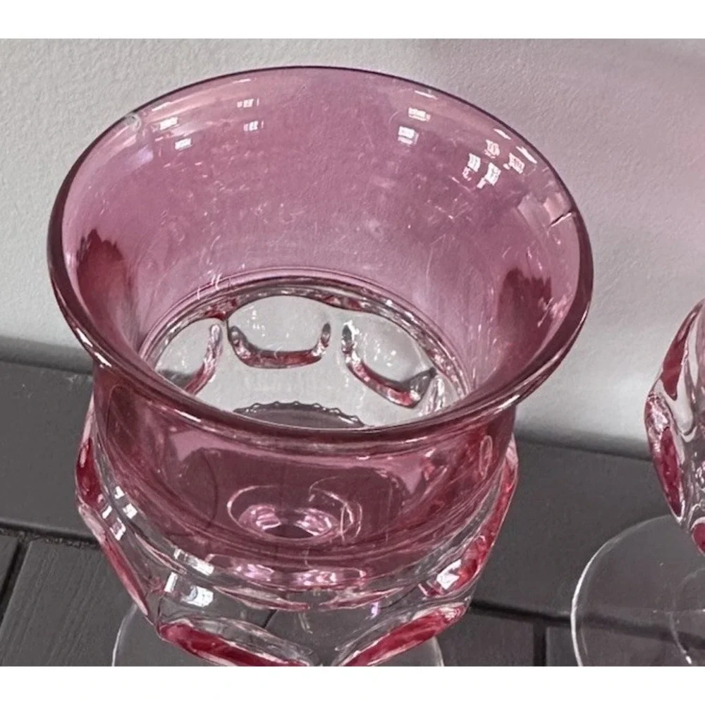 Set of 6 Kings Crown Cranberry Flashed Glass Water Goblets 5.75 Inches Tall